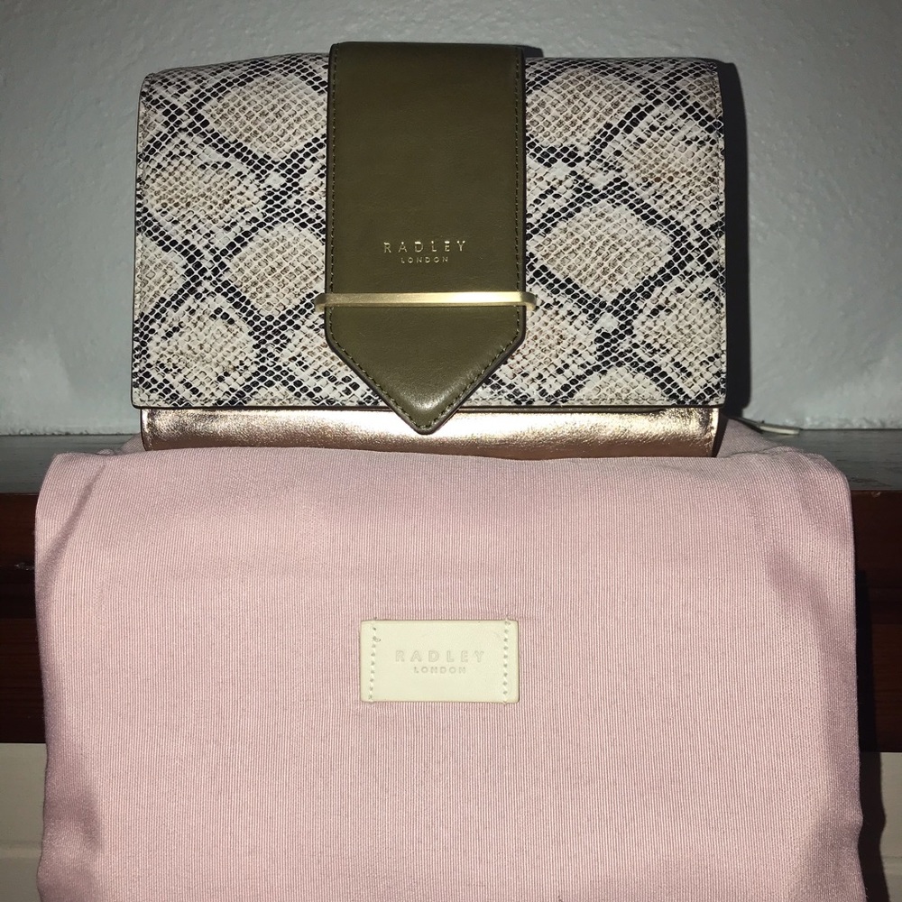 Radley snakeskin and rose gold clutch